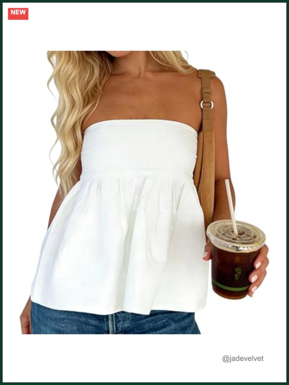 Women Strapless Peplum Top Ruffle Hem Bandeau Sleeveless Summer Going Out